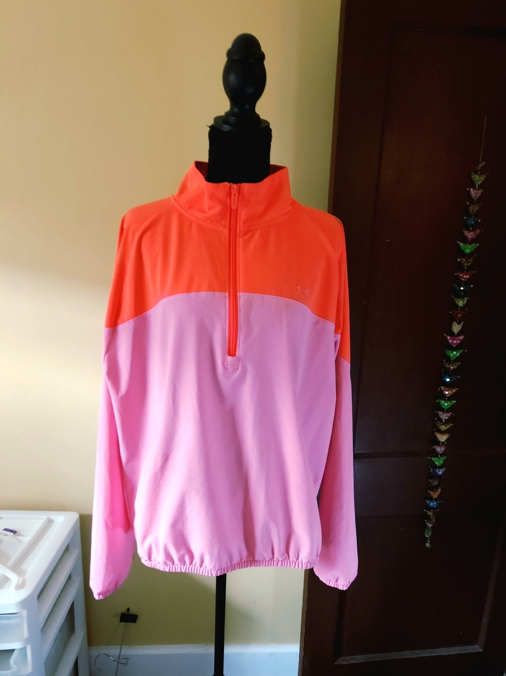 Under Armour Neon Coral and Light Pink Colorblock Half-Zip Pullover